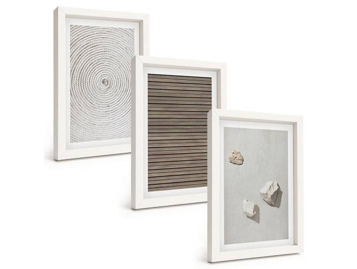 Tulup Bilder SET 3er Set - 20x30 cm Weißer Rahmen - Natürliche Texturen Holz Stein, Kunststoff, Rechteckig, 20x30 cm, Fotografie, Bilder & Rahmen, Bilder