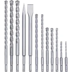 kwb SDS-Plus Hammer Meißel-Set, 12-teiliger Stein-u. Betonbohrer Satz im Kunstoff-Koffer, Bohrer-und Meißelset, groß