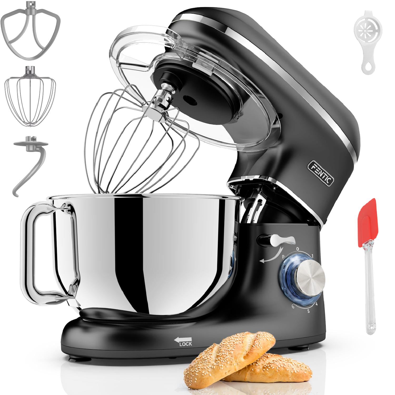 Fentic Keukenmachine 2000W met 6,2L Mengkom en extra Accessoires, Zwart