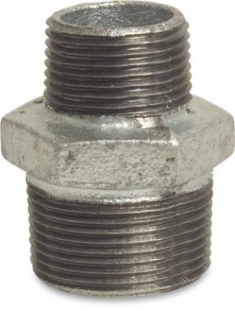 Doppelnippel reduziert Temperguss verzinkt, red. Nippel (Reduzier Nippel verzinkt: 1 1/2"AG x 1"AG reduzier Nippel) 4.21-VRN111