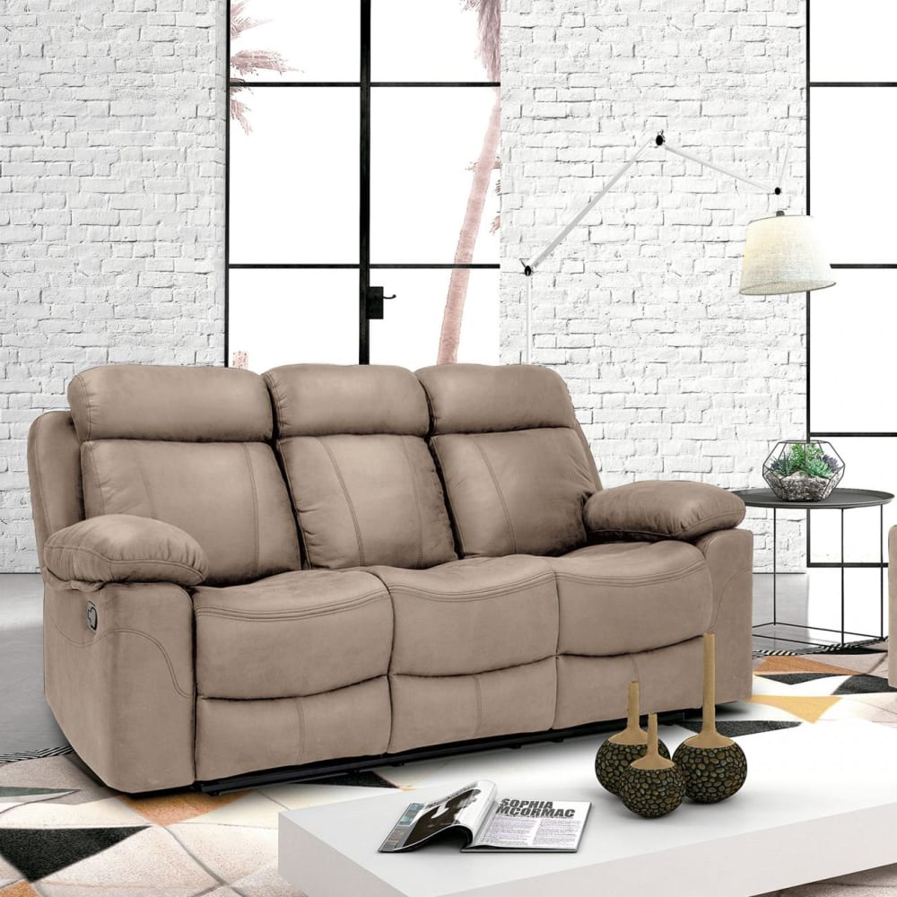 duehome Sofá relax de 3 plazas con reposapiés elevable 208 cm cemento