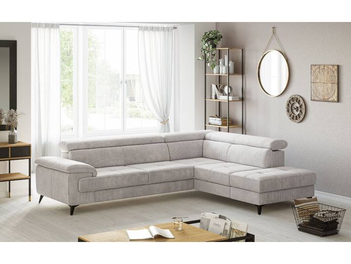 Ecksofa GOODPRODUCT Astra L-Form, B: 286 cm , grau (natural), B:286cm T:236cm, 95% Polyester (PES) 5%Polyamid (PA), Sofas, Ecksofa, mit Kopfteilverstellung, optional Schlaffunktion & Bettkasten