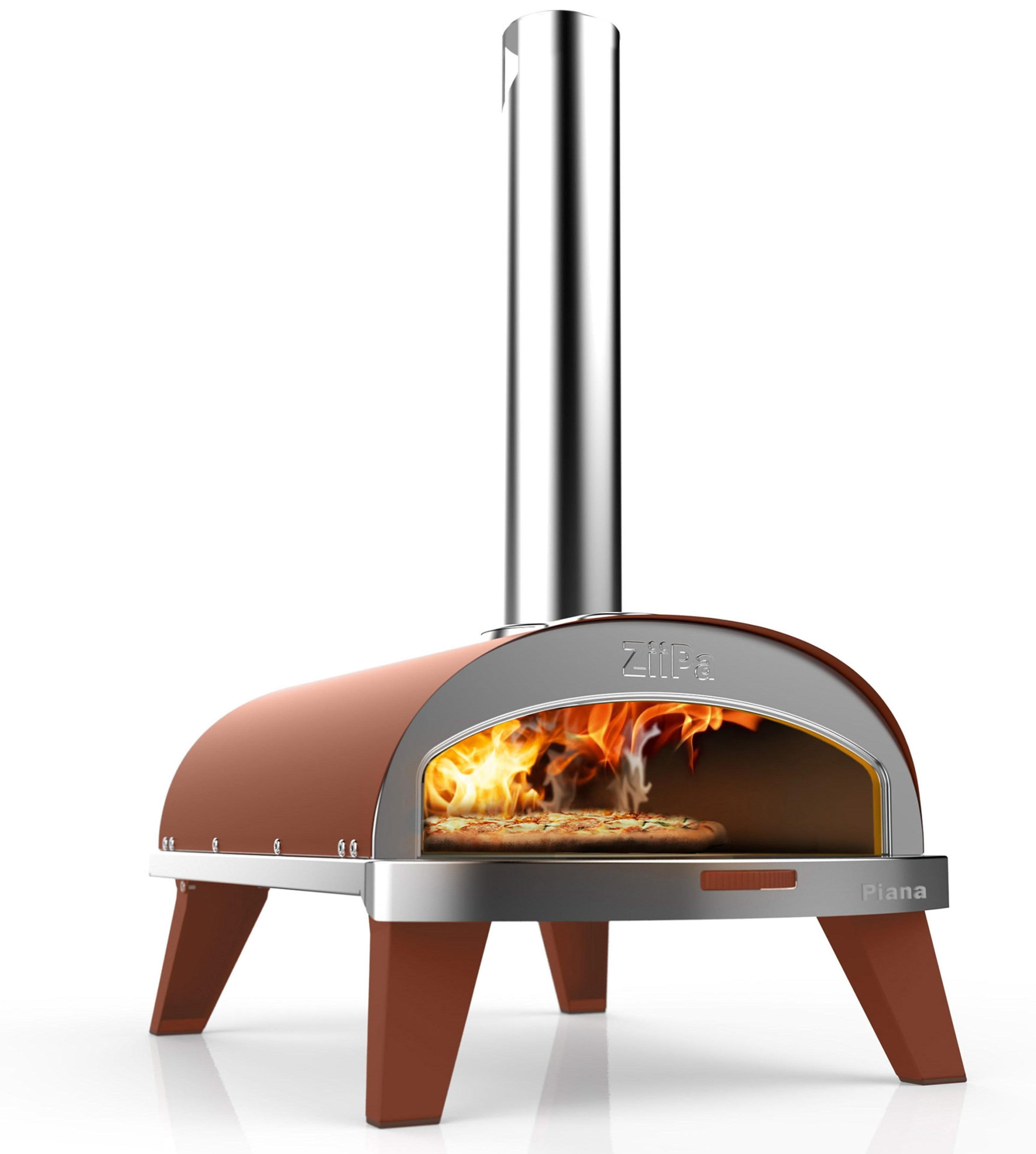 ZiiPa Pizzaofen Piana - Holzbefeuert - mit Thermometer - Terracotta - für ø 30 cm Pizzen - Drehbarer Pizzastein