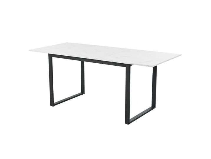 Okwish Esstisch Teleskoptisch 180/80/75 cm weiß MDF mit Marmoroptik ausziehbar, Weiß, 80x75x180 cm, Esszimmer, Esstische