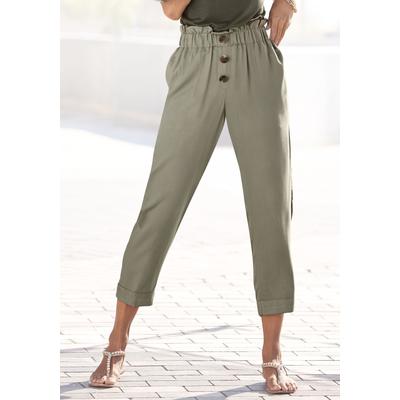 Paperbag-Hose LASCANA "für den Sommer aus luftig-leichtem Stoff", Damen, Gr. 44, N-Gr, grün, Twill, Obermaterial: 100% Viskose, unifarben, figurumspielend 7/8-Länge, Hosen Paperbag-Hose