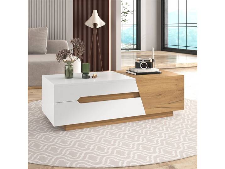 Table Basse extensible couche/séjour 120x50x37 5cmcm - Tiroirs & structure colorée - Design moderne - Multi-fonctions-blanc et