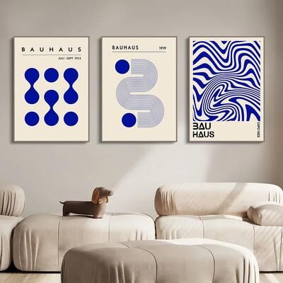 Uplifted Finds Bauhaus Poster Set Modern Abstract Geometric Wall Decoration 50 X 70 Cm blue