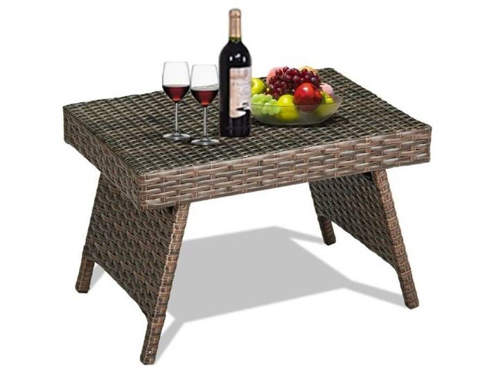 GIANTEX Table de Jardin en Rotin Pliante Table Basse en Résine Tréssée pour Salon Balcon Terrasse Cadre en Acier 60x40x39CM Brun