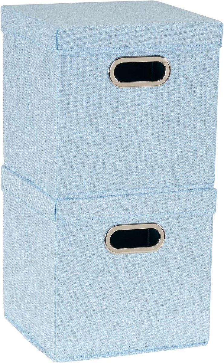 Essentials 816-1 Café Opbergkubus-set met deksels en handvatten, 2 stuks, babyblauw, linnen