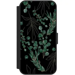 Nivocase Klapphülle für Apple iPhone 17e Handyhülle aus Kunst Leder NIVOflip schwarz Blätter Natur (Apple iPhone 17e), Smartphone Hülle, Schwarz
