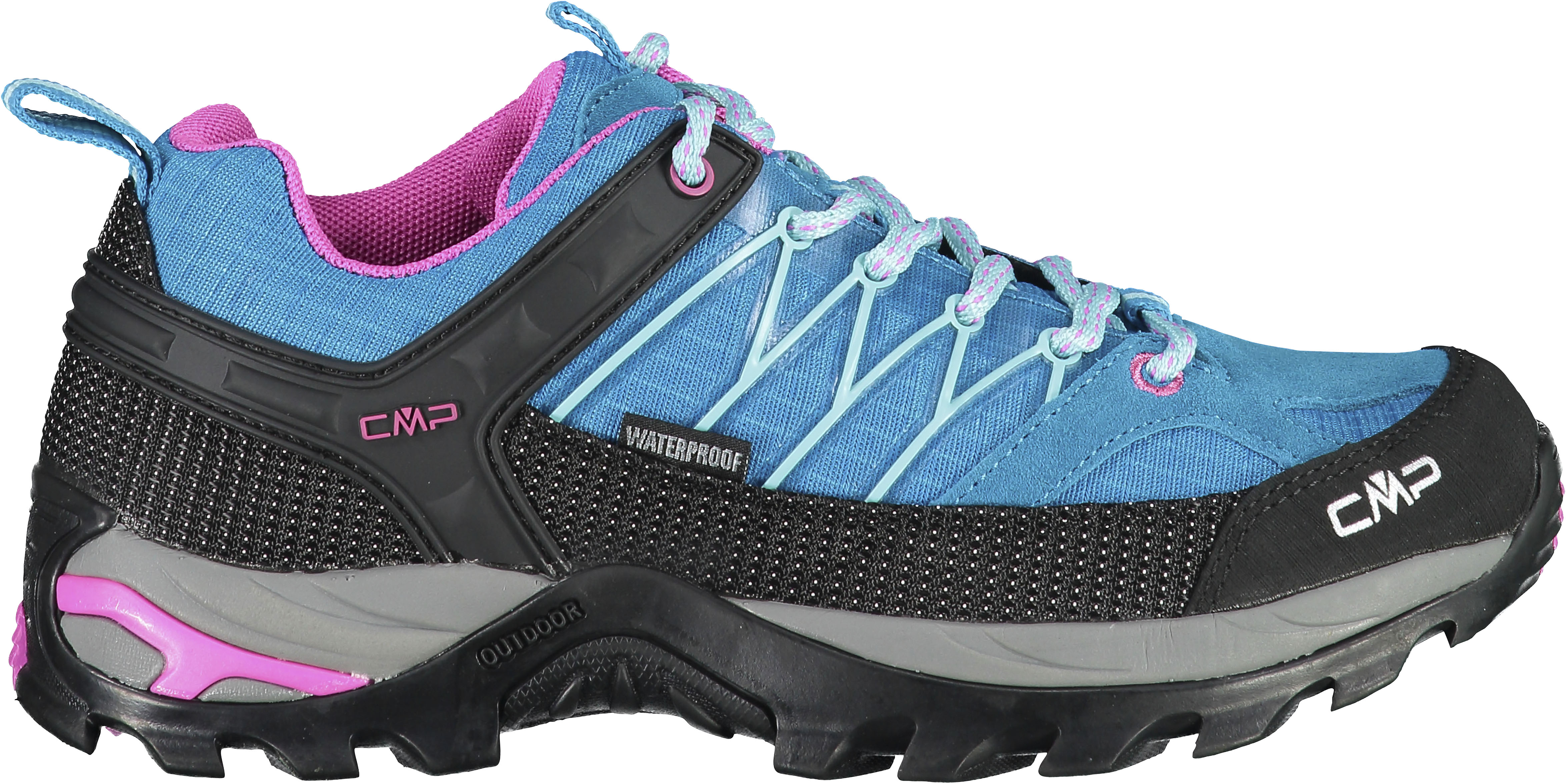 Wanderschuh CMP "Wmns Rigel Low Waterproof", Damen, Gr. 42, blau (aquablau, pink), Leder, Synthetik, Textil, Schuhe Wanderschuh, wasserdicht aquablau, pink 42