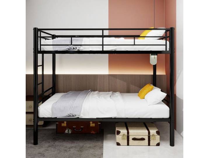 Lit superposé Enfant en métal Convertible en 2 Lits lit Enfant 90x190 Cadre de lit 90x190 en métal avec échelles et rampes (B-Noir)