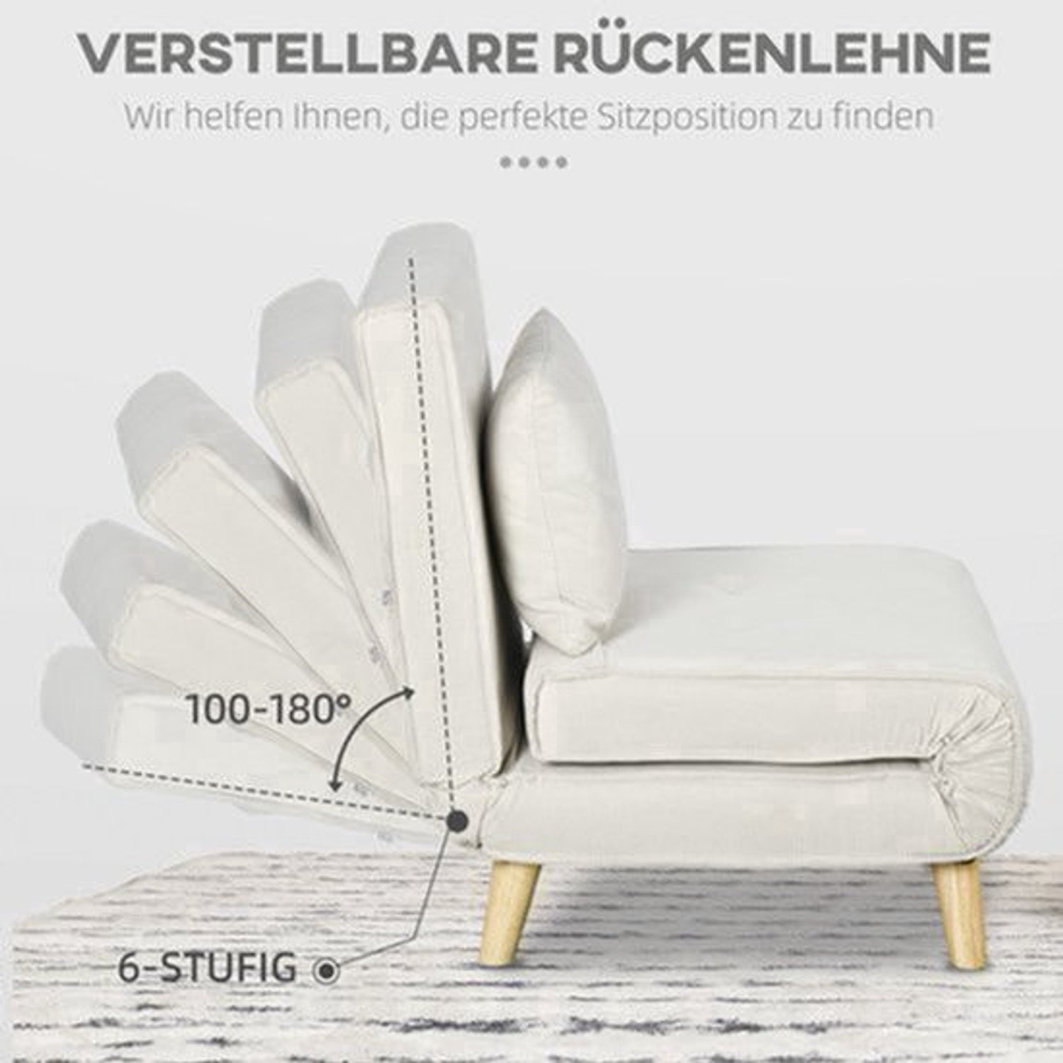 Verstelbare relaxstoel in linnen-look met 6-voudig verstelbare rugleuning, crème