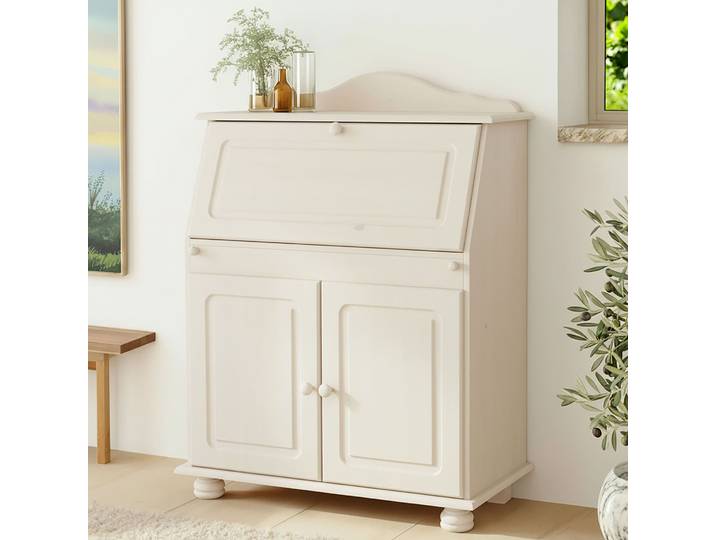 Sekretär GOODPRODUCT Mette, Schreibtisch im Landhausstil , weiss (weiß), B:82cm H:107cm T:39cm, Sekretäre, Sekretär, aus Massivholz, Breite 82 cm