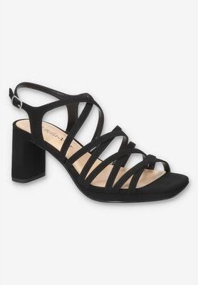Women's Damsel Square Toe Heeled Sandal by Bella Vita in Black Lamy (Size 12 XW)
