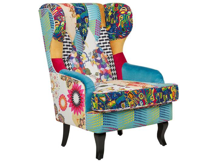 Beliani Sessel Patchwork mehrfarbig/blau Molde, Mehrfarbig, Blau, Beige, Schwarz, 70x100x80 cm, Wohnzimmer, Sessel, Polstersessel