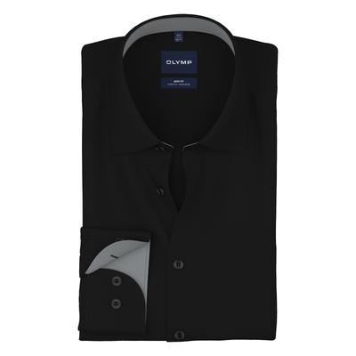 Langarmhemd OLYMP "Level Five Cover Shirt", Herren, Gr. 42, N-Gr, schwarz, Web, Obermaterial: 100% Baumwolle, body fit normal, 2-Knopf-Manschette, Hemden, höchste Blickdichte, bügelfrei, body it, Businesshemd