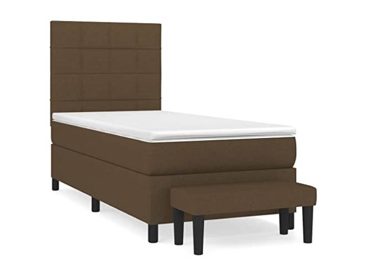 KKgypkn Boxspringbett Stoff 90x190 cm mit Matratze Dunkelbraun, höhenverstellbares Kopfteil, Taschenfederkern, mittelharte Stützung, hautfreundliche Auflage
