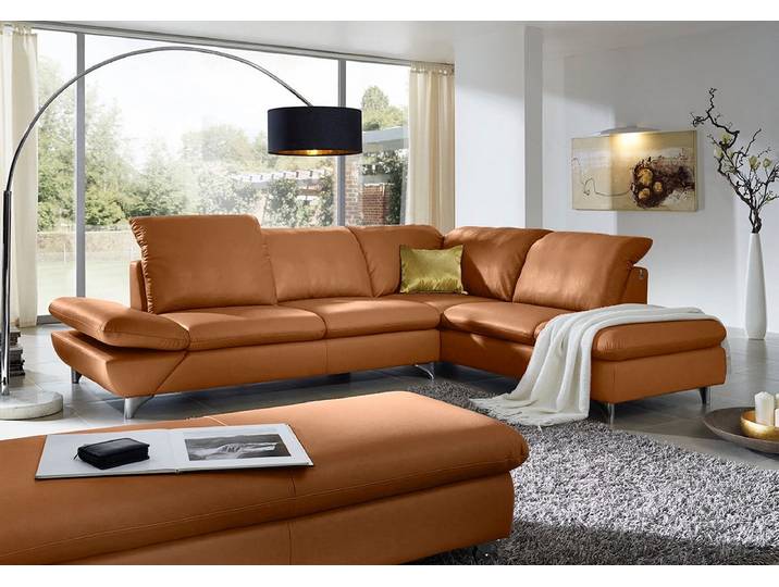 Ecksofa, 296x242 cm, Longlife Xtra-Leder, Cognac, Mit Kopfteilverstellung, Klassisch, W.SCHILLIG