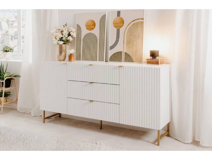 möbelvita Sideboard Sideboard Turin 51A - Mattweiß mit Soft-Close-Türen