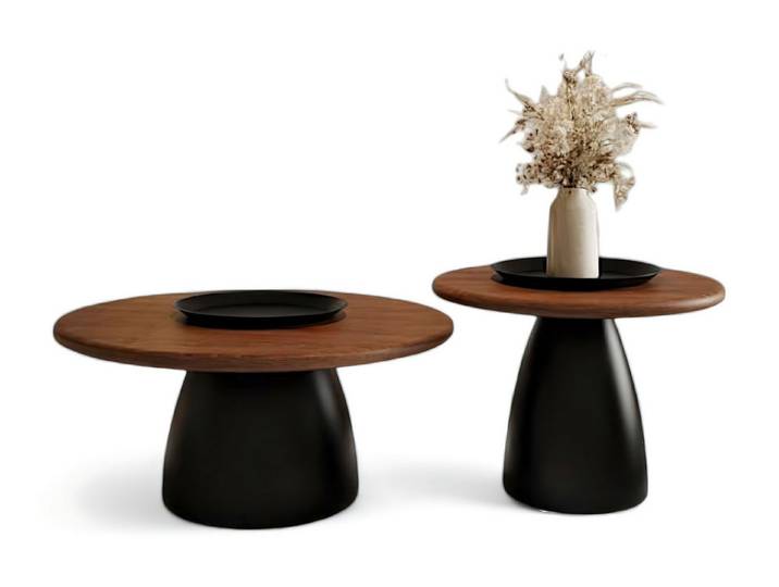 JVmoebel Beistelltisch Eleganter Beistelltisch aus dunklem Holz mit schwarzer Basis (2-St., Beistelltisch 1, Beistelltisch 2), Made in Europe