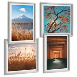 BILDER SET 4er Set - 50x50 cm & 40x60 cm Silberner Rahmen - Japanische Naturlandschaften
