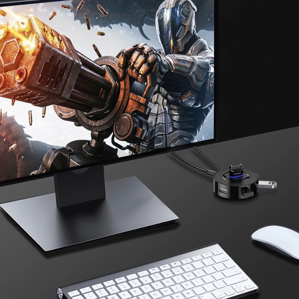 INF Type-C-4-Port-USB-Hub mit externer Stromversorgung, Plug-and-Play sowie USB-A- oder Type-C-Option 1,2 m