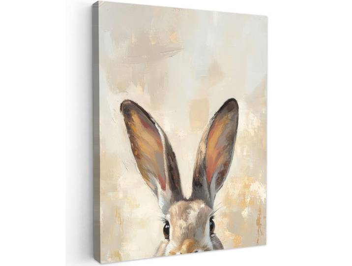 MuchoWow Leinwandbild - Hase - Ohren - Braun - 60x80 - Gemälde, Beige, Textil, Kiefer, Abstrakt, Rechteckig, 60x80 cm, gerahmt, Bilder & Rahmen, Bilder, Wandbilder