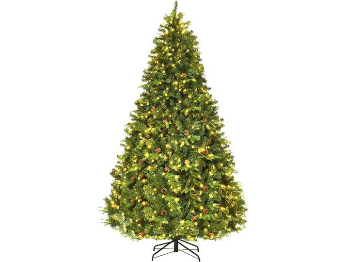 COSTWAY 240cm LED Künstlicher Weihnachtsbaum, Christbaum mit Klappsystem und Metallständer, Tannenbaum geschmückt, Kunstbaum Weihnachten ideal für Zuhause, Büro, Geschäfte und Hotels
