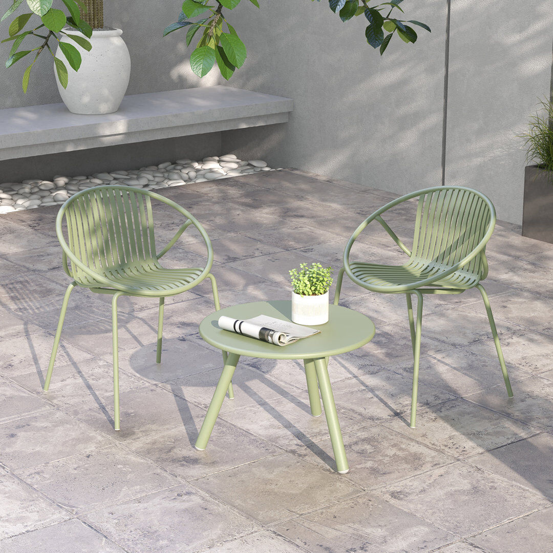 East Urban Home 3 Pieces Bistro Table Set All Weather PP Patio Conversation Set-Green Green 2
