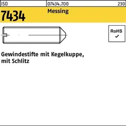 Gewindestift ISO 7434 Kegelkuppe/Schlitz M3x 6 Messing 100 Stück