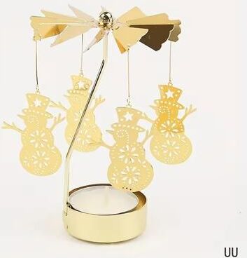Inspired Living Rotating Christmas Tea Light Candle Holder Gold Metal Candle Carousel Centerpiece snowman