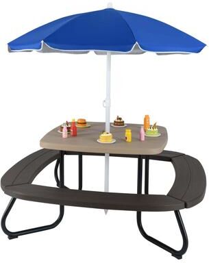8 Person Kids Picnic Table Metal Frame Adjustable Removable Umbrella