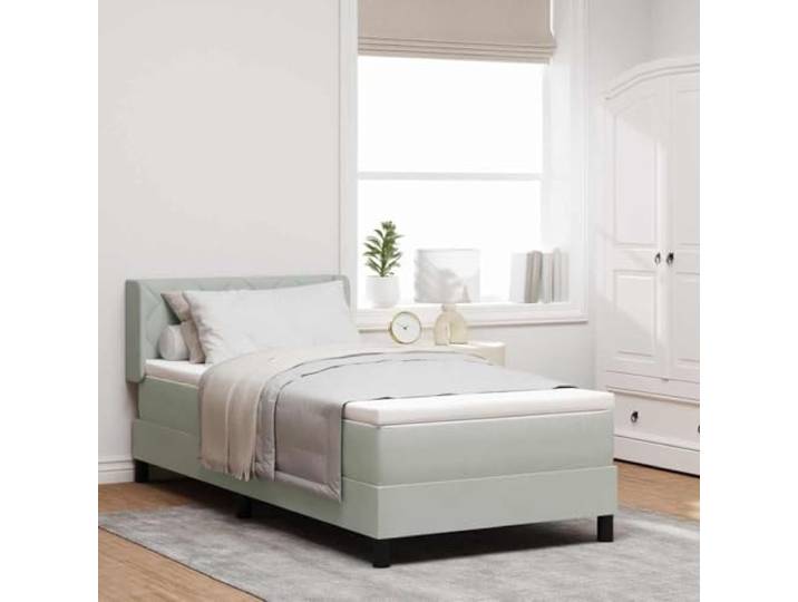 Minimalistisches Boxspringbett mit Holzwerkstoff Kiefernholz Schlafzimmer Boxspringbett mit Matratze Hellgrau 190 x 90 cm Polyester Einzelbett mit verstellbarem Kopfteil und Taschenfederkern