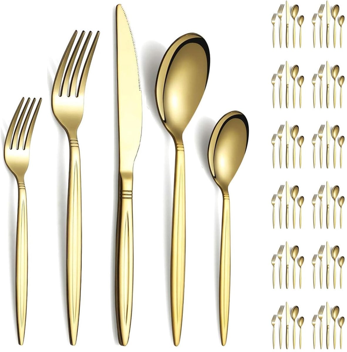 Luxe 60-delige bestekset voor 12 personen - Titanium verguld RVS