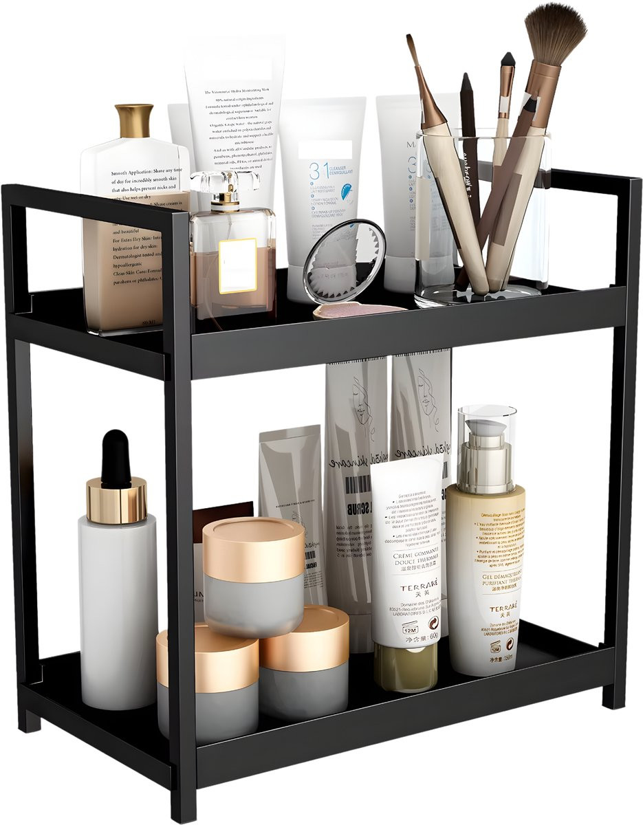 Happiq Multifunctionele 2-laags organizer voor keuken, badkamer of bureau - Zwart