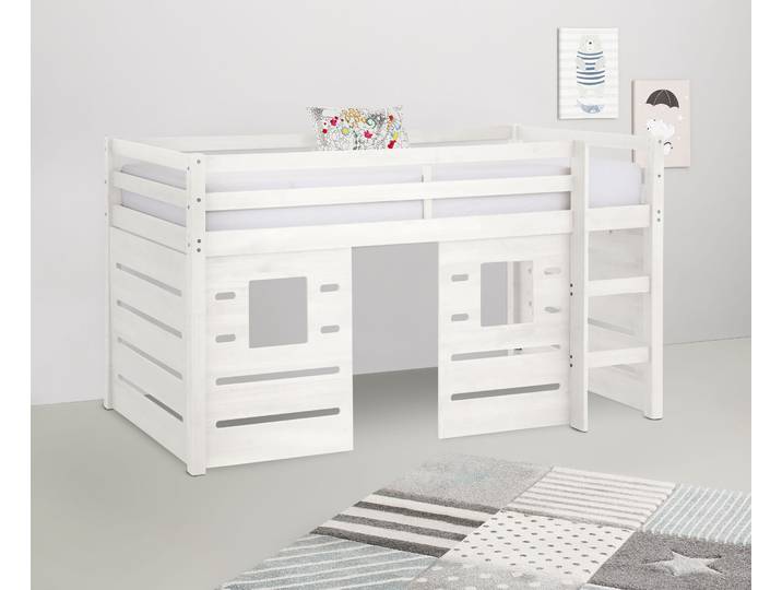 Hochbett OTTO HOME Alpi , weiß, B:103cm H:111cm L:208cm, Hochbetten, Hochbett, aus Kiefernholz, inklusive Leiter und Panel, Außenmaßenbreite 103 cm