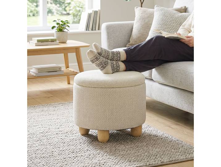 HOMCOM Pouf Rangement Rond Tissu Jute 19L 120kg Beige