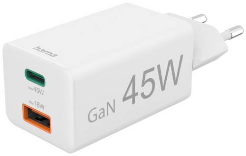 Hama 00201993 USB Ladegerät 45W 1x USB-A, 1x USB-C USB PD Weiß Innenbereich USB Power Delivery (USB-PD)