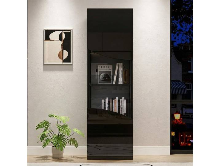 Armoire Vitrine Salon Noire Haute Brillance 35x50x165 cm – Éclairage LED & Portes Arc Concave