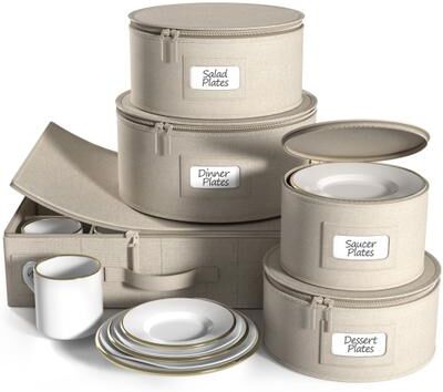 Sorbus 5-Piece China Dinnerware Storage Set - Grey