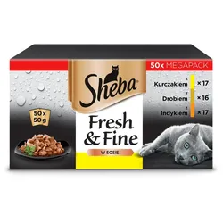 SHEBA Beutel 50x50g Fresh & Fine Nassfutter für ausgewachsene Katzen in Sauce (Huhn, Geflügel, Pute)