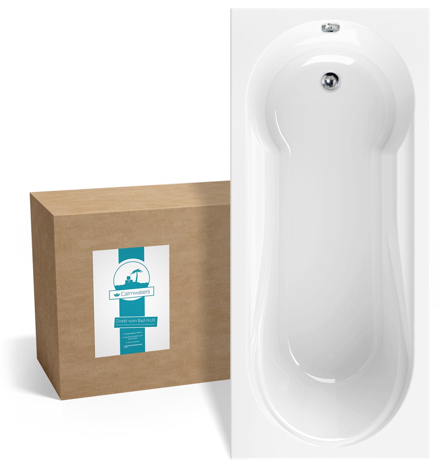 Calmwaters Rechteck-Badewanne mit Dusche 180x80 cm, Acrylwanne Modern Small 2 mit Duschzone, Badewanne mit Dusche, Körperformbadewanne, Maße: 180 x 80 cm, Rechteckbadewanne Weiß, 02SL3314