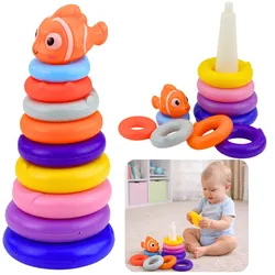 Pädagogisches Pyramidenpuzzle mit bunten Kreisen und Fischen, 10 Teile.