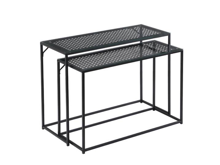 Lot de 2 consoles en verre et métal, noir