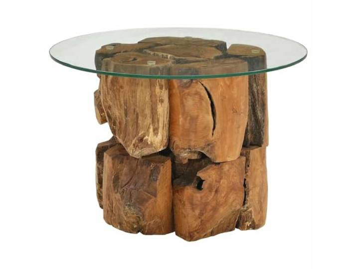 Couchtisch aus Treibholz, massiv, mit Tischplatte aus Hartglas, 60 cm