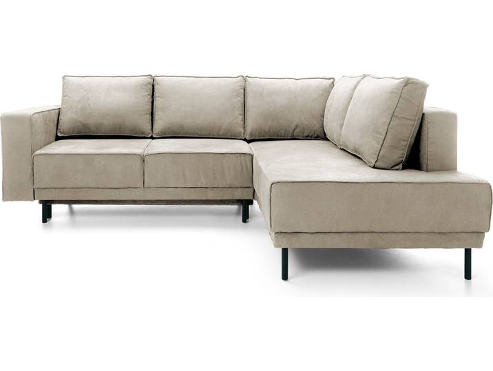 Ecksofa Rodario mit Schlaffunktion, Easy-Clean-Veloursbezug in Beige, rechtsseitig