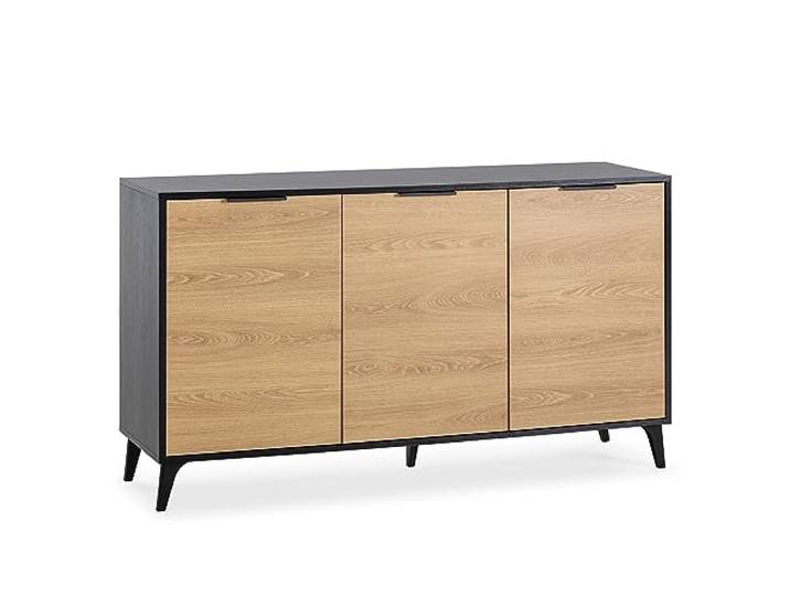 HOMN LIVING Anrichte Kalma 3 Türen, Schwarz gebürstet und Holz, 136 cm (Breite) 40 cm (Tiefe) 76 cm (Höhe)
