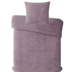 KH-Haushaltshandel Winter Wende Bettwäsche Cashmere Cord, 135x200+80x80cm,flieder, Fleece Plüsch Teddy