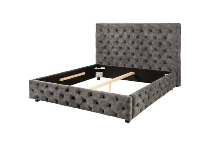 Doppelbett PARIS - 180x200cm - grau - Samt Chesterfield Design Hohe Belastbarkeit, hohes Kopfteil, stabiler Mittelbalken, Ziersteppung, komfortable Rückenlehne, angenehme Haptik